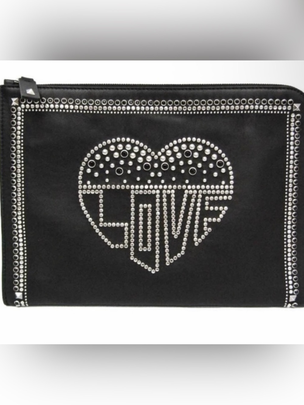 Valentino Garavani LOVE Studded Heart Black Zip Clutch Pouch